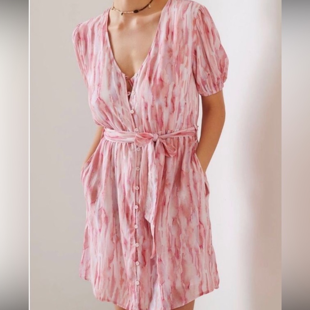Cloth and Stone Pink Water Color Button Down Dress